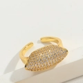 Anello vintage dorato regolabile con superficie ovale e pavé di zirconi scintillanti - Stile Zirconia Piena Croissant (JZ0477牛角包款)