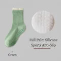 Green non-slip yoga crew socks with full-sole silicone grips and ribbed cotton knit - One Size / Green