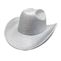 Detailed view of silver sequin cowboy hat with sparkling crushed ice texture for parties - M (56-58cm) / Silver