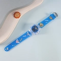 Blue kids digital watch with sports pattern strap featuring footballs and lightning stars - Soccer Dark Blue