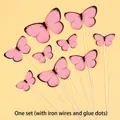 Pink butterfly cake toppers set with wires and glue dots, various sizes for DIY decoration - Printed Pink Butterfly