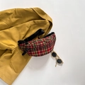 Kids plaid canvas waist bag in red green yellow tartan check with adjustable strap - Red