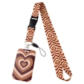 ID-kaarthouder met koord en bruine hartpatronen, inclusief bijpassende nekband - Hart Rimpeling / Lanyard & Kaarthouder Set