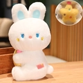 Plush white bunny toy with blue ears and yellow star detail holding a Love heart label - Happy Rabbit 30cm