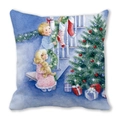 Christmas tree watercolor print pillowcase in square soft peach skin fabric - Style 5 (Watercolor Holiday Illustration) / 18x18 Inch