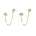 Vintage gold clover chain earrings with light blue zircon stones for double piercings - Gold/Light Blue Zirconia