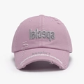 Casquette de baseball violette en coton avec broderie argentée et détails délavés usés - Style Distressed (24A111) / Rose