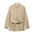 Khaki Set mit langärmligem Hemd, goldenen Knöpfen und weit geschnittener Hose für Damen - XS / Tops