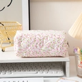 Quilted floral pencil case with pink flowers and a white zipper on a desk shelf - Pink Floral