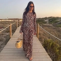 Close-up of zebra pattern long sleeve maxi dress with textured brown and white print - S / Brown