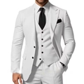Detailed view of men's slim fit three-piece suit in white with jacket, vest and pants - White