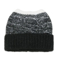Dreifarbige Strickmütze mit Katzenohren in Schwarz Grau und Weiß Mischgewebe Design - M(56-58cm) / Schwarz