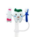 Cartoon tooth silicone straw cover with mini toothbrush and toothpaste accessories - 1718-08 Tooth Brushing Figure
