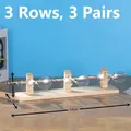 Three-tier pine wood eyewear display stand with rectangular base and horizontal supports - Triple Row 3 Pairs