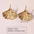 Gold ginkgo leaf stainless steel stud earrings with vacuum plating and 3.25cm size - Mirror Ginkgo Leaf (FYD6075)