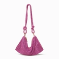 Detail of magenta rhinestone handbag with crystal knots and shimmering evening texture - 26*13cm / Pink Small