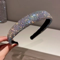 Macro view of wide headband featuring iridescent rhinestones with a shimmering finish - Iridescent Rainbow Rhinestone (Style 2)