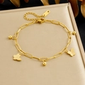 Frosted butterfly pendant bracelet in gold plating with elegant chain and ball details - Frosted Butterfly Round Bead Style (B1925)