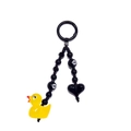 Detail von gelber Ente und schwarzen Herzperlen an einer Handy- oder Schlüsselkette - Gelbe Ente Schwarzes Herz Stil (YS-A240022A)