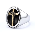 Vintage-Ring aus Edelstahl für Herren mit goldenem Kreuz und schwarzer Einlage - US 7 / Gold & Silber