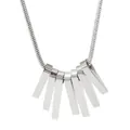 Silver stainless steel snake chain necklace with seven polished bar pendants in fan shape - Platinum (PBD689)