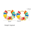 Detailed view of colorful enamel striped hoop earrings with precise size and weight measurements - Colorful
