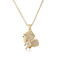 Elegante collana con ciondolo a farfalla dorata con zircone quadrato e cristalli - Zirconia Bianca