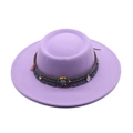 Light purple wool fedora hat with ethnic woven band and turquoise bohemian detail - Lavender