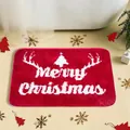 Rote Weihnachtsmatte aus Kaschmir-Imitat mit Merry Christmas Text und Rentier-Motiv - 40*60cm【Kunst-Kaschmir】 / Rote Weihnachtsgrüße 2