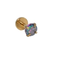 Piercing labret de acero dorado con una piedra de circonita cúbica en tonos arcoíris - Oro Circonita Arcoíris