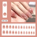 Pink gradient almond press-on nails with 3D floral and bow designs, model W1746 - W1746 Pure Desire Smudge