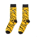 Detail of yellow cotton socks with tiger pattern texture and reinforced black toe - One Size / Yellow Tiger Stripes (A486)
