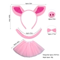 Pink plush pig costume set with ears headband, nose, bow tie, tail and tutu skirt - Pink Pig 4-Piece Set (Velcro Tail) + Pink Tutu Skirt