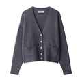 Gilet en laine gris foncé pour femme avec boutons dorés élégants et col en V - S / Gris