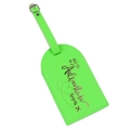 Fluorescent green PU leather luggage tag with gold adventure begins lettering and buckle strap - Fluorescent Green