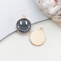 DIY black enamel smile pendant with gold alloy border and textured back detail - Round Smiley Face (11924) / 1 Piece (12x14mm) / Black