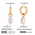 Detail showing dimensions of gold stainless steel hoop earrings with marquise cut zircon - Marquise Cut Style (JDE0312244-2) / Gold