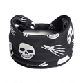 Elastic black yoga headband featuring white skull and skeletal hand prints for Halloween - Style 32 (Halloween)