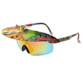 Graffiti print rimless visor sunglasses with colorful mirrored gradient lenses - Spotted Frame Red Film