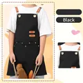Wasserdichte schwarze Leinwandschürze mit verstellbaren Lederriemen und praktischen Taschen - Kinder / Schwarz