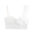 Bustier blanc court élégant avec fleurs 3D à volants et texture en maille filet - XS / Blanc