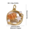 Detailed view of gold copper pendant with orange shell enamel and size specifications - Orange Marine Element Round