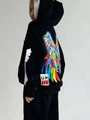 Oversized black hoodie with colorful wing graphics and UM HK patch on the back - S / Black (Thin Style)