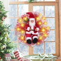 Festive Santa Claus wreath with warm LED lights and red mesh for Christmas decor - Red Santa Claus (With Lights)