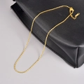 Elegant 18K gold plated stainless steel snake chain necklace on black leather - Oval Bead Chain (L97) - Gold
