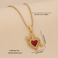 Collana in acciaio inossidabile dorato con ciondolo a cuore rosso e cristalli - Stile Freccia di Cupido