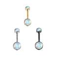 Three opal stone belly bars in gold, silver and black surgical stainless steel - Steel / White Synthetic Opal