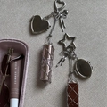 Silver metal mesh lipstick holder keychain with heart mirror and star charm - Stainless Steel Heart Style / Silver