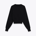Slim fit black crew neck long sleeve knit sweater with wide ribbed cuffs and hem - S / Black