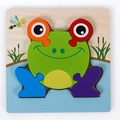 3D wooden frog puzzle for kids featuring colorful chunky pieces for early learning - Frog with Buckle
